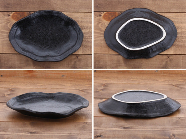 Black Asymmetrical Plate Set of 2 - Tenmoku