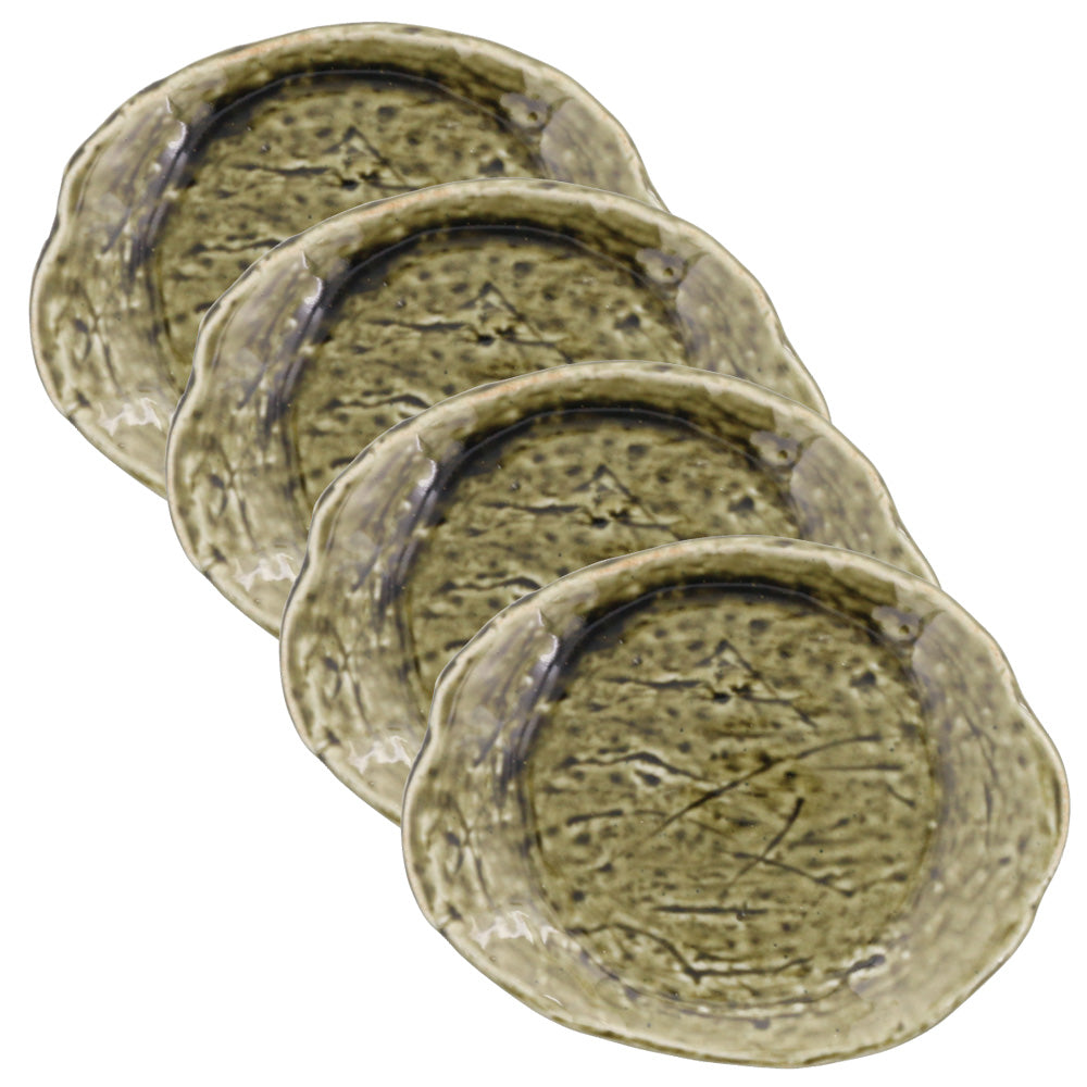 Asymmetrical Round Plate Set of 4 - Oribe/Dark Green