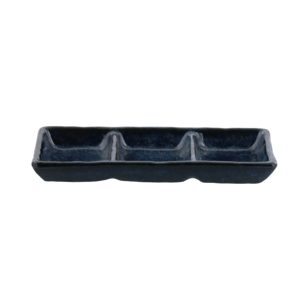 3-Section Condiment Dish Set of 2 Made in Japan - Dark Blue