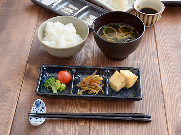 Japanese Table Condiments 3-Section Condiment Dish Set of 2 Made in Japan - Dark Blue – Zen Table ...