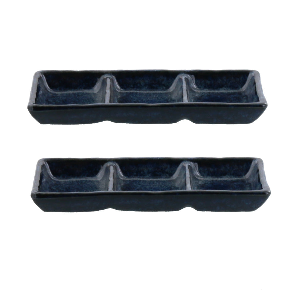 3-Section Condiment Dish Set of 2 Made in Japan - Dark Blue