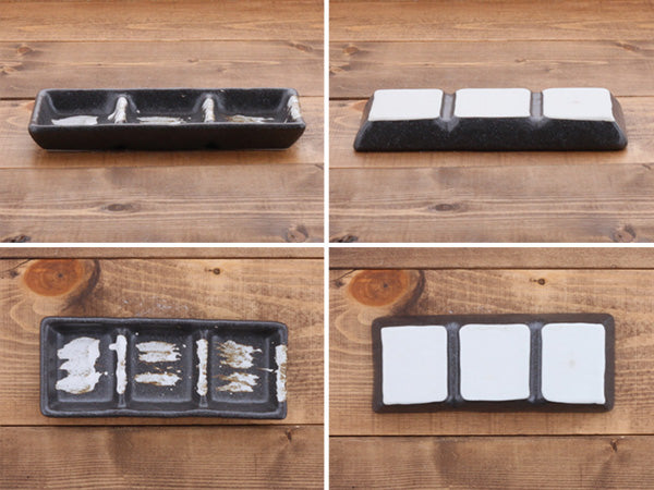 3-Section Condiment Dish Set of 2 Made in Japan - Black – Zen