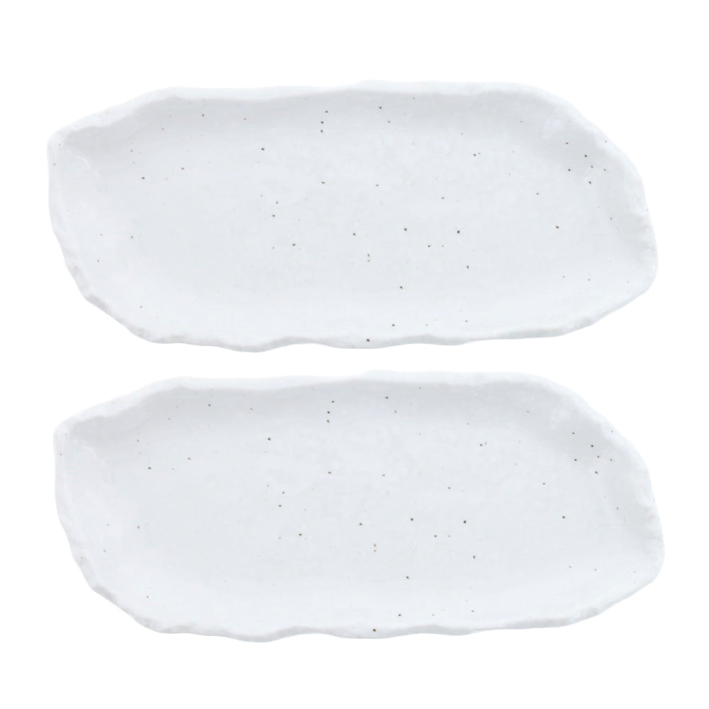 Tebineri Asymmetrical Oval Plate Set of 2 - White/Kohiki