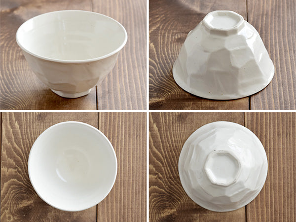 Shaved Ceramic Rice Bowls Set of 4 - White/Kohiki