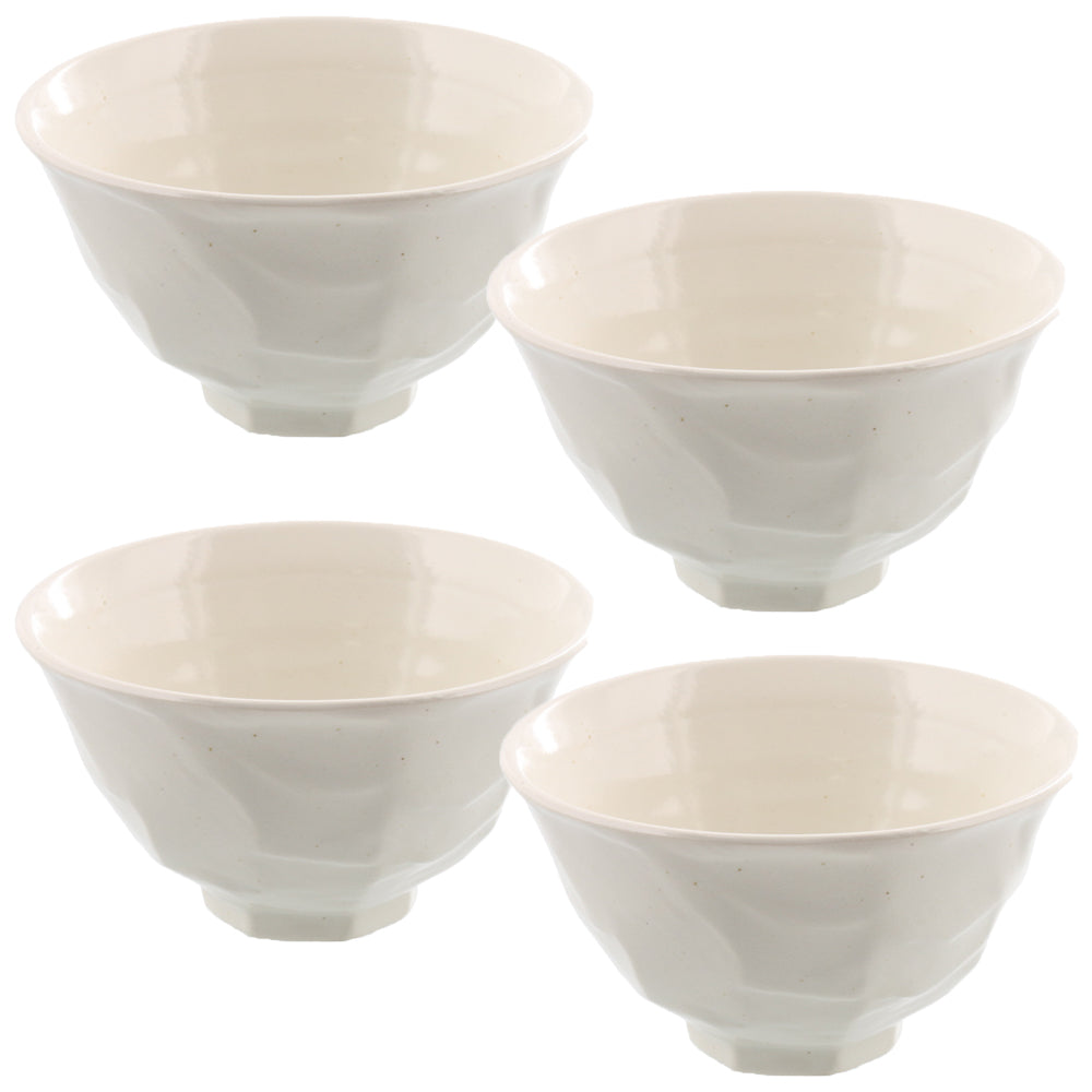 Shaved Ceramic Rice Bowls Set of 4 - White/Kohiki