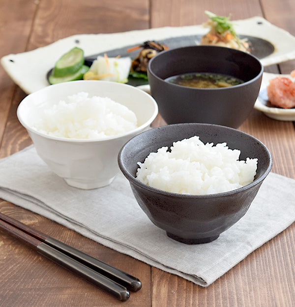 Shaved Ceramic Rice Bowls Set of 4 - Black