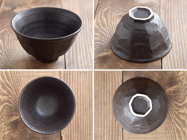 Shaved Ceramic Rice Bowls Set of 4 - Black