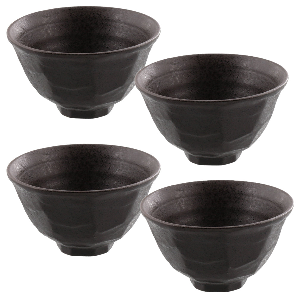 Shaved Ceramic Rice Bowls Set of 4 - Black
