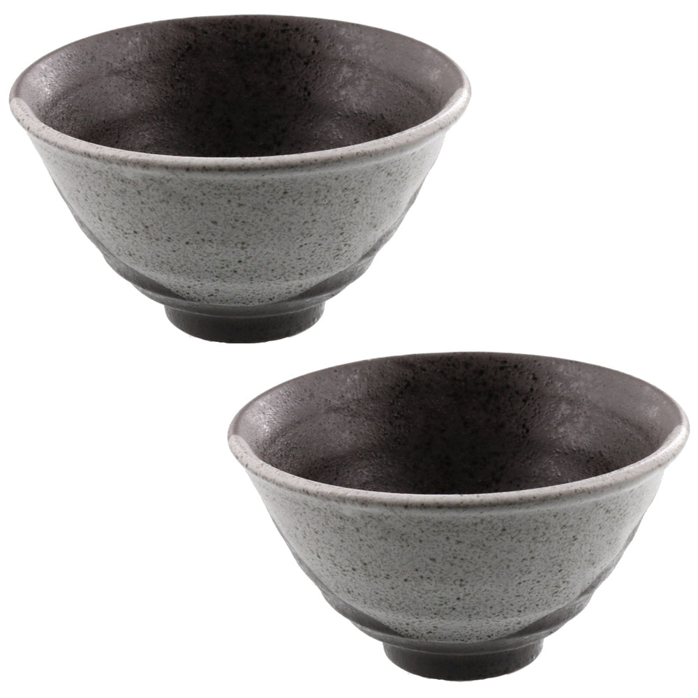 Ceramic Rice Bowl Set of 2 - Black/Gray