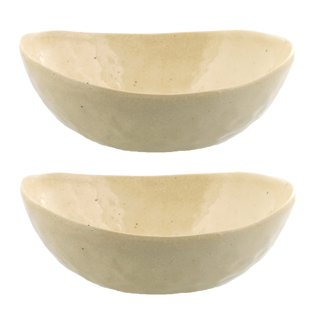 Minoruba 7.7" Japanese Oval Bowls Set of 2 - Beige