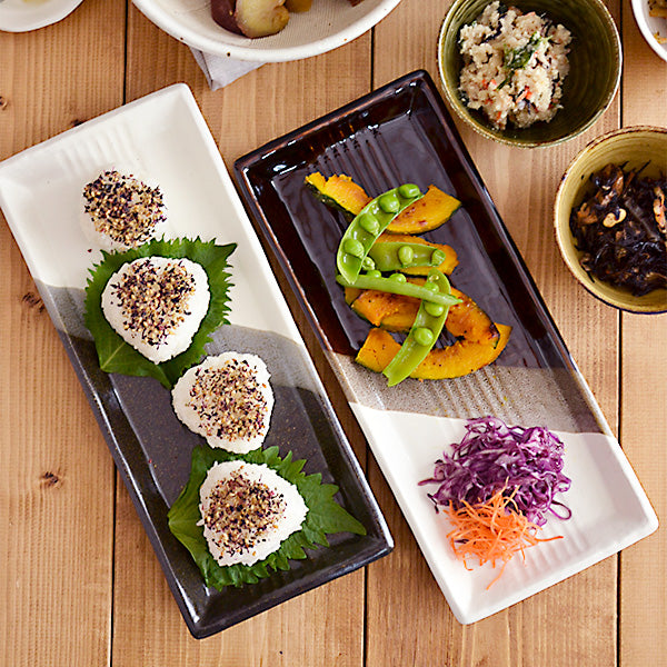 Multi-Colored Rectangular Appetizer Plate - White/Tenmoku