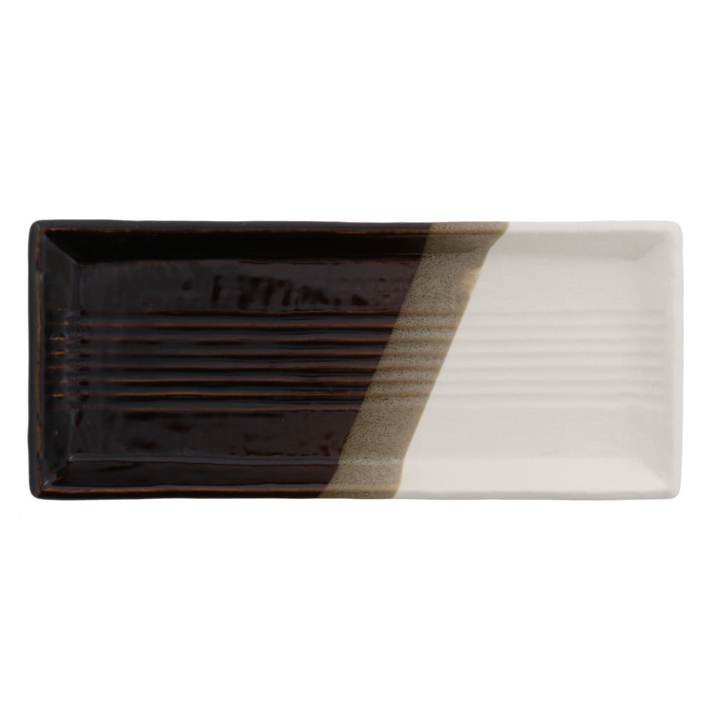 Multi-Colored Rectangular Appetizer Plate - White/Tenmoku