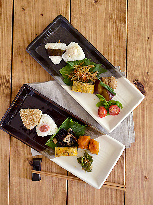 Multi-Colored Rectangular Appetizer Plate- White/Gray