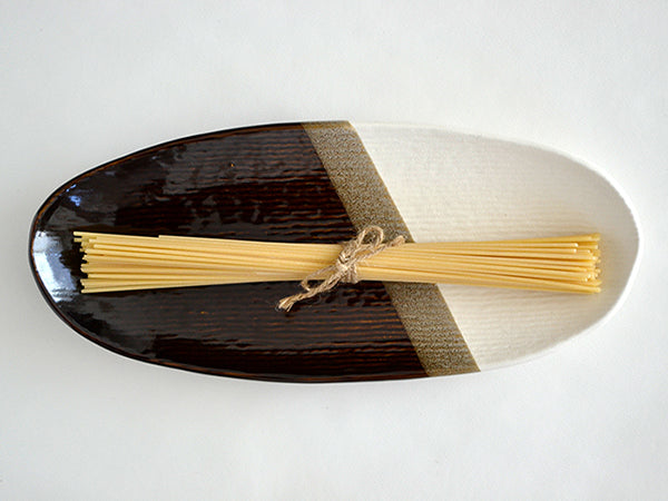 Multi-Colored Long Oval Plate - White/Tenmoku