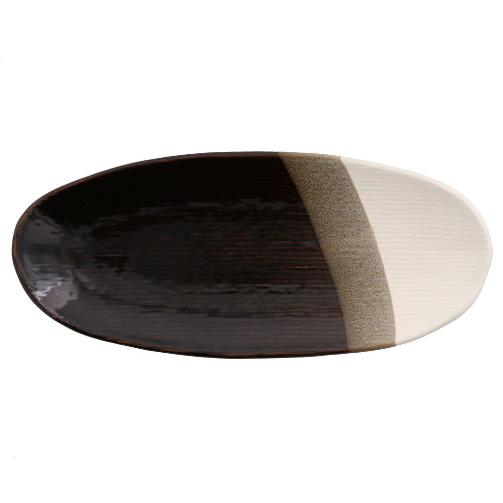 Multi-Colored Long Oval Plate - White/Tenmoku