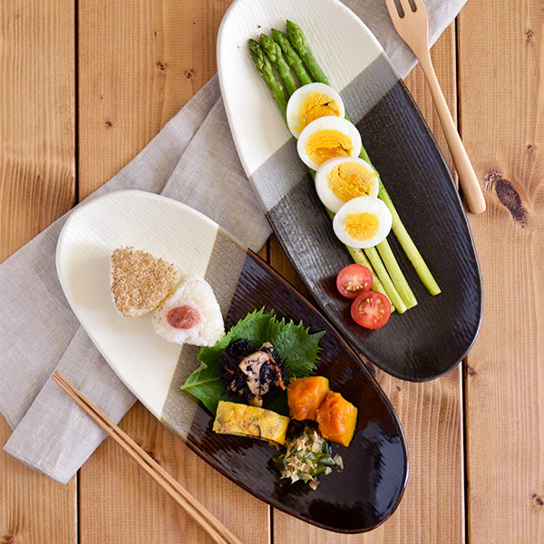 Multi-Colored Long Oval Plate - White/Gray