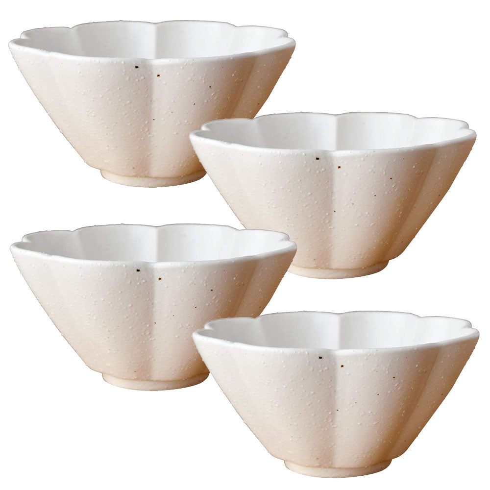 10 oz Cute Flower Motif Small Bowl White Set of 4