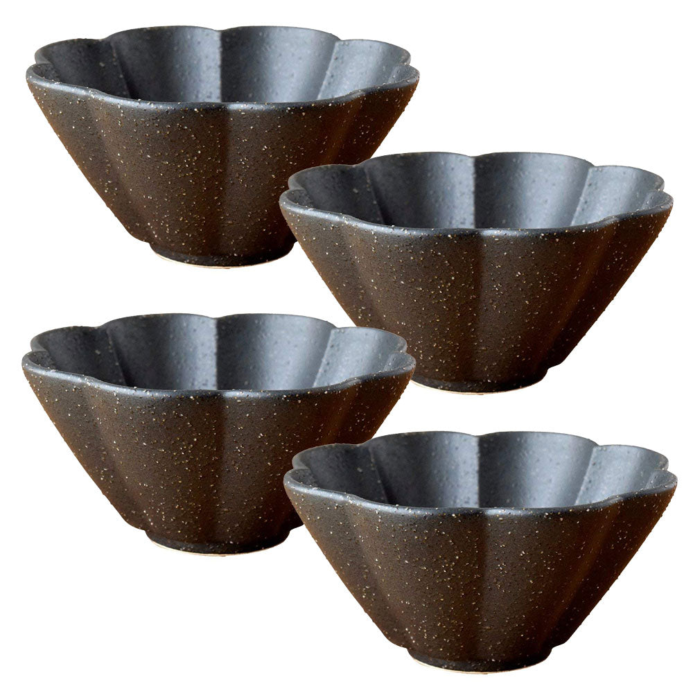 10 oz Cute Flower Motif Small Bowl Black Set of 4 – Zen Table Japan