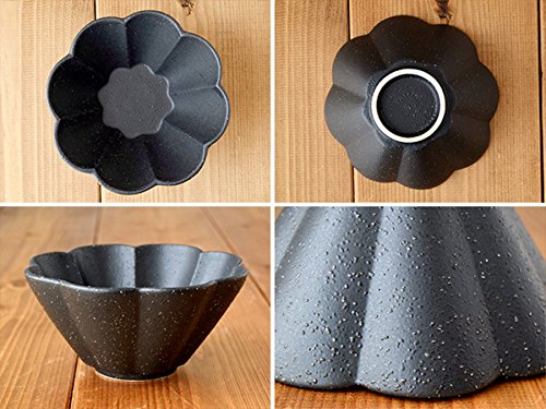 10 oz Cute Flower Motif Small Bowl Black Set of 4