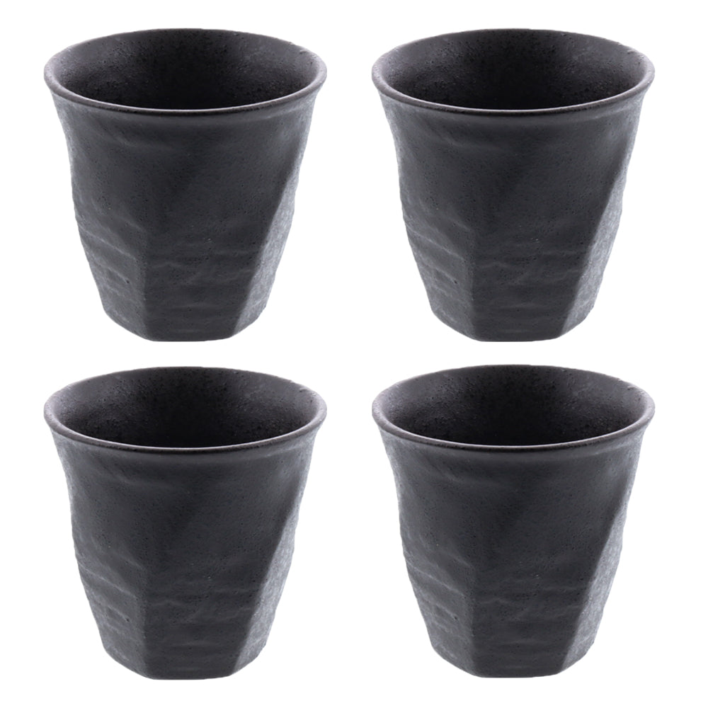 Twisted Japanese Teacups Yunomi Set of 4 - Black