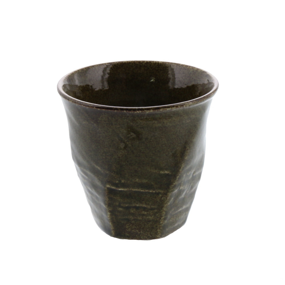 Twisted Japanese Teacups Yunomi Set of 4 - Dark Green/Oribe