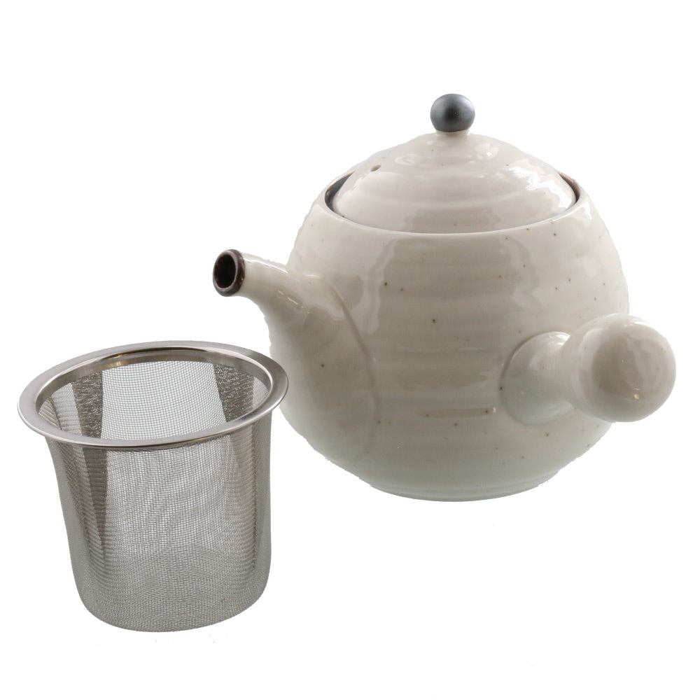Round Egg-Shaped 16 oz Wide Mouth Japanese Teapot with Infuser Ivory