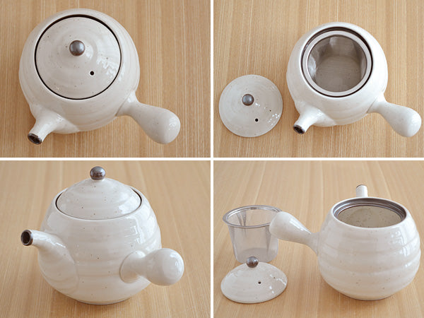 Round Egg-Shaped 16 oz Wide Mouth Japanese Teapot with Infuser Ivory