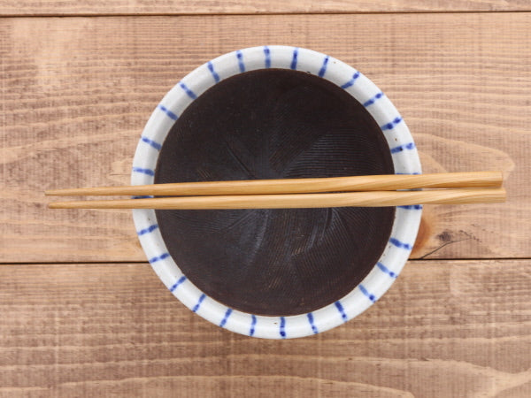 Ceramic Mortar (Suribachi) 5.9 inches Handmade White x Blue Stripe (Aotokusa)