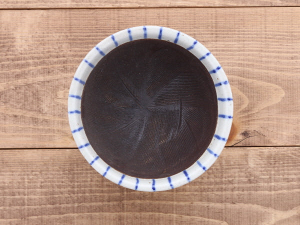 Ceramic Mortar (Suribachi) 5.9 inches Handmade White x Blue Stripe (Aotokusa)