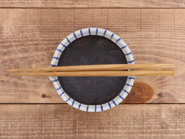 Ceramic Mortar (Suribachi) with Spout 4.7 inches Handmade White x Blue Stripe (Aotokusa)