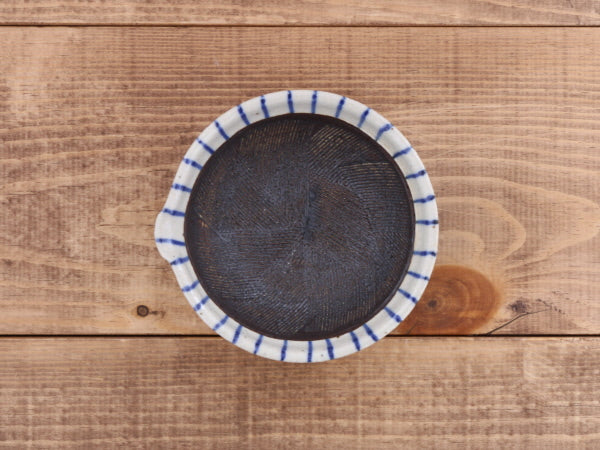 Ceramic Mortar (Suribachi) with Spout 4.7 inches Handmade White x Blue Stripe (Aotokusa)