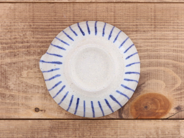 Ceramic Mortar (Suribachi) with Spout 4.7 inches Handmade White x Blue Stripe (Aotokusa)