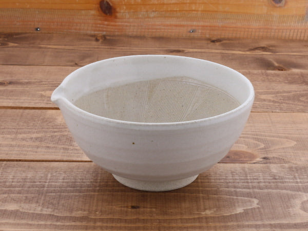 Ceramic Mortar (Suribachi) with Spout 7.7 inches Handmade White Karatsu