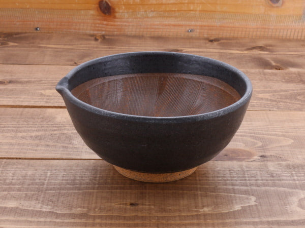 Ceramic Mortar (Suribachi) with Spout 7.7 inches Handmade Black (Kuro Kesshou)