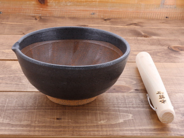 Ceramic Mortar (Suribachi) with Spout 7.7 inches Handmade Black (Kuro Kesshou)