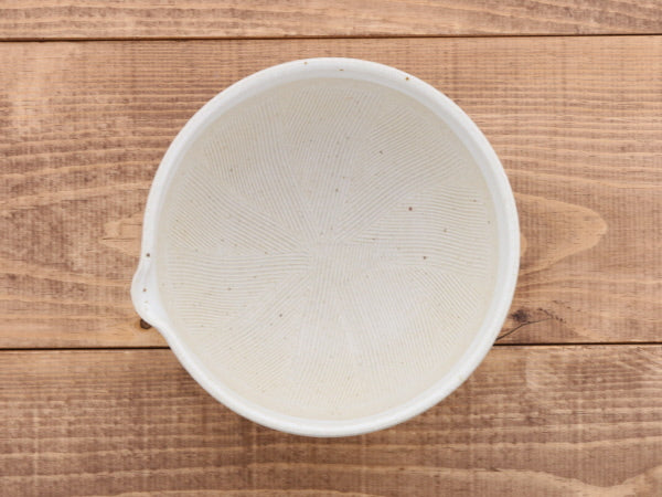 Ceramic Mortar & Pestle Set (Suribachi & Surikogi) with Spout 6.5 inches Handmade White Karatsu
