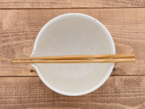 Ceramic Mortar & Pestle Set (Suribachi & Surikogi) with Spout 6.5 inches Handmade White Karatsu
