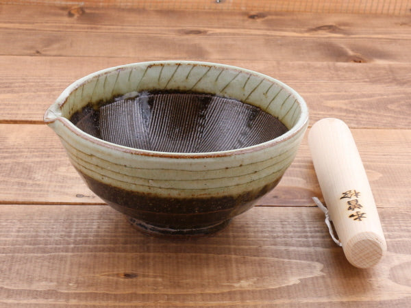 Handmade Ceramic Mortar & Pestle Set (Suribachi & Surikogi) with Spout 6.5 inches