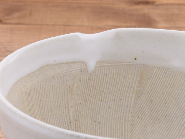 Ceramic Mortar & Pestle Set (Suribachi & Surikogi) with Spout 7.7 inches Handmade White Karatsu