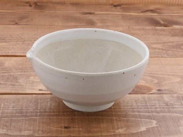 Ceramic Mortar & Pestle Set (Suribachi & Surikogi) with Spout 6.5 inches Handmade White Karatsu