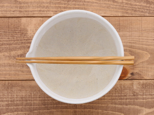 Ceramic Mortar & Pestle Set (Suribachi & Surikogi) with Spout 7.7 inches Handmade White Karatsu