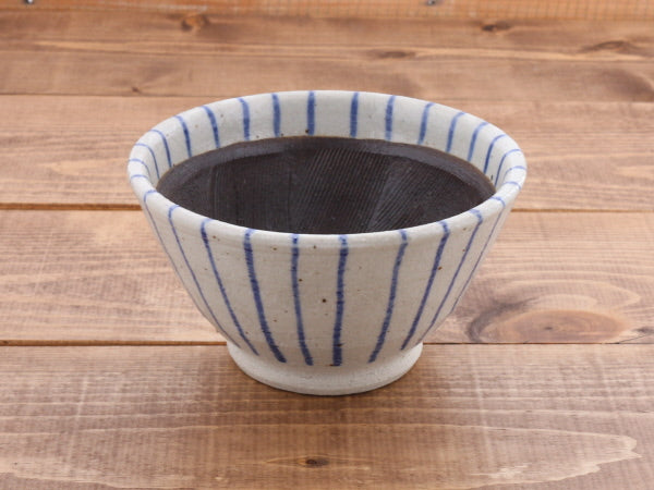 Ceramic Mortar (Suribachi) 5.9 inches Handmade White x Blue Stripe (Aotokusa)