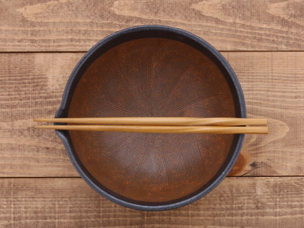 Ceramic Mortar (Suribachi) with Spout 7.7 inches Handmade Black (Kuro Kesshou)