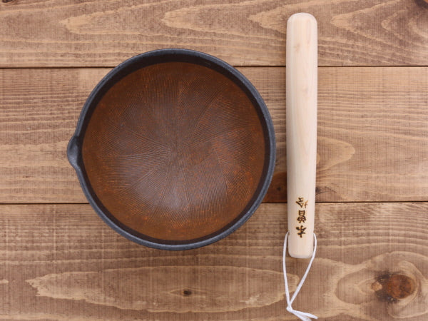 Mortar & Pestle Set (Suribachi & Surikogi) with Spout 7.7 inches Handmade Black (Kuro Kesshou)