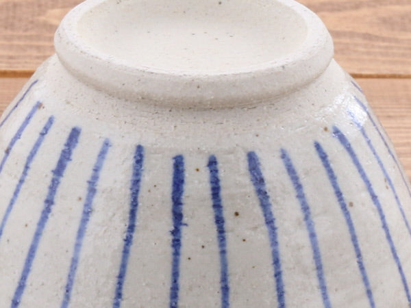 Ceramic Mortar (Suribachi) 5.9 inches Handmade White x Blue Stripe (Aotokusa)