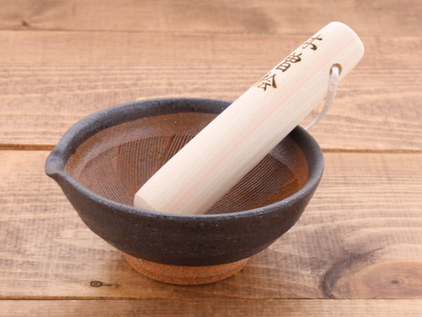 Ceramic Mortar (Suribachi) with Spout 4.7 inches Handmade Black (Kuro Kesshou)