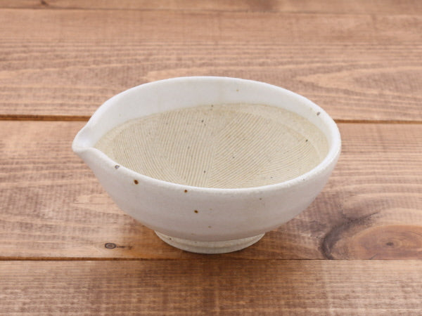 Ceramic Mortar (Suribachi) with Spout 4.7 inches Handmade White Karatsu