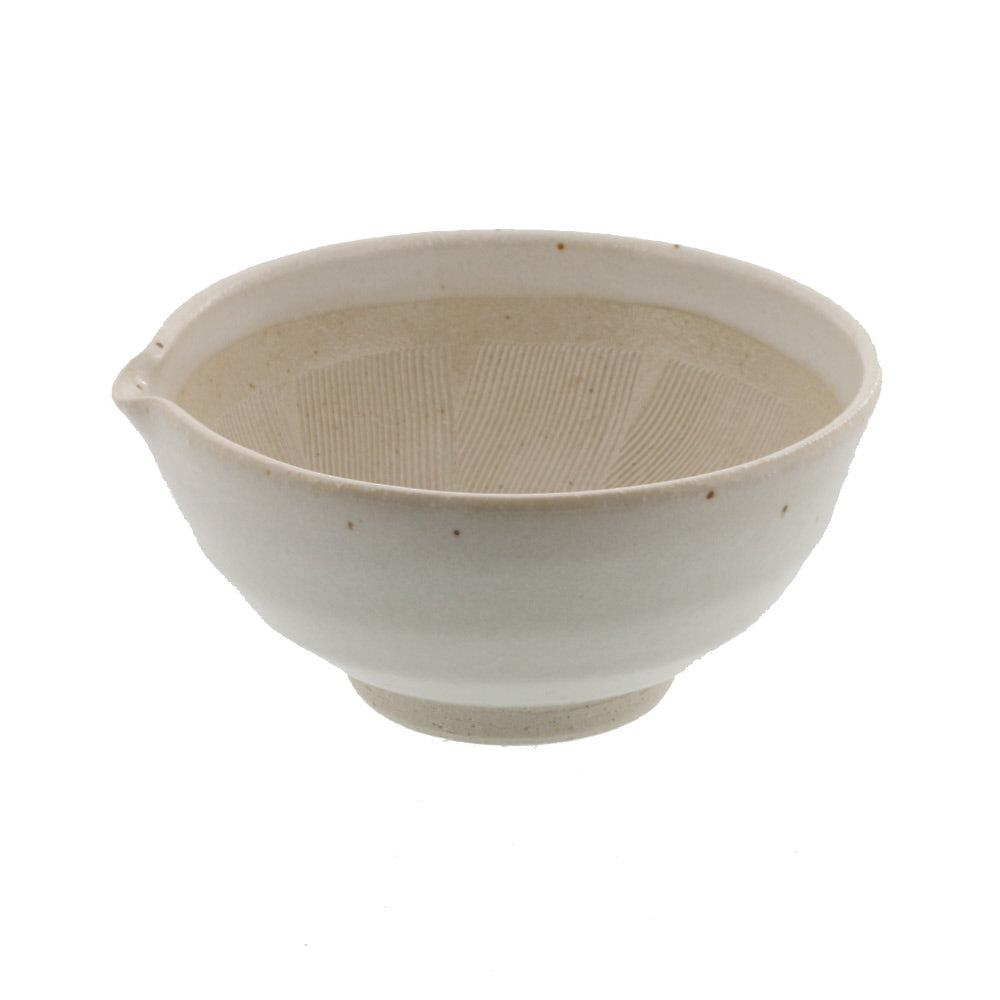 Ceramic Mortar (Suribachi) with Spout 6.5 inches Handmade White Karatsu
