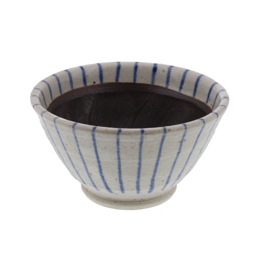 Ceramic Mortar (Suribachi) 5.9 inches Handmade White x Blue Stripe (Aotokusa)