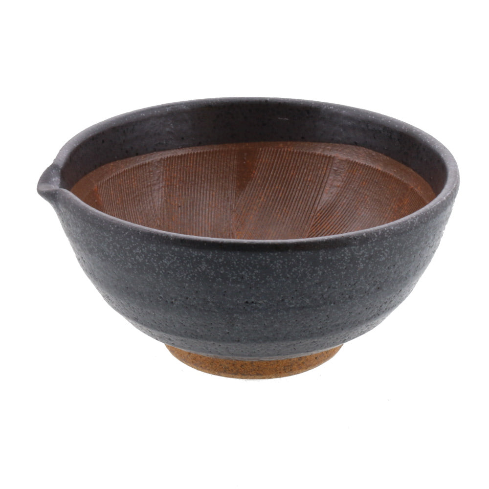 Ceramic Mortar (Suribachi) with Spout 7.7 inches Handmade Black (Kuro Kesshou)
